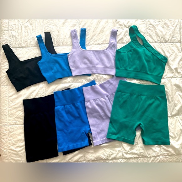 QQQ Other - OQQ WORKOUTS-2 PiERCE SEAMLESS RiBBED HiGH WAiST BiKER SHORTS WiTH  SPORTS BRA